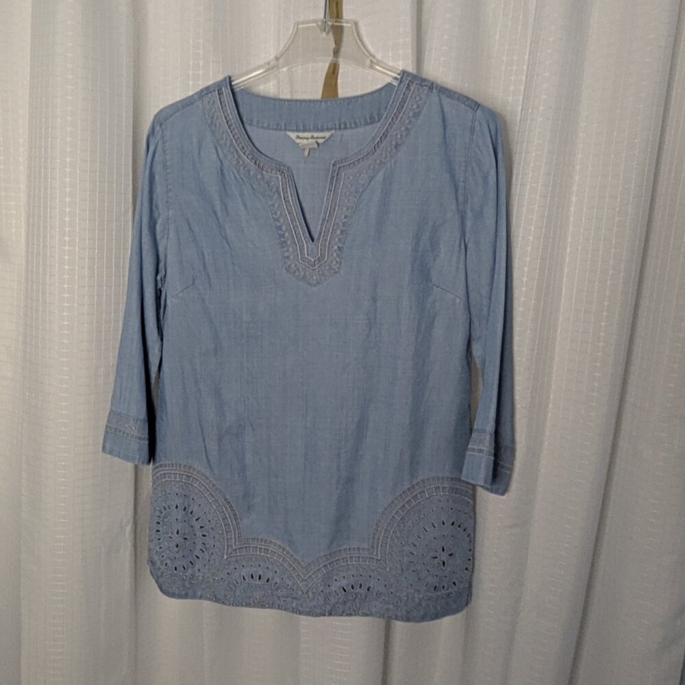 Tommy Bahama Chambray Tunic, 3/4 sleeves, Size S